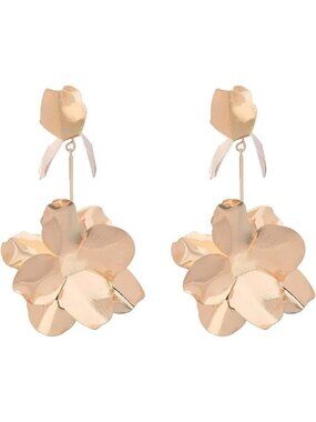 Women's Gold Flower Bud Floral Petal Boho Bud Dangle Drop Long Earring